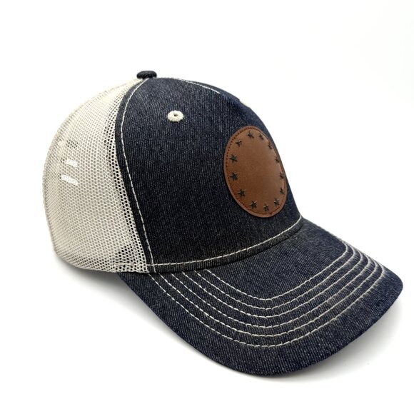 GRUNT STYLE Betsy Ross Faux Leather Patch Denim & Mesh Trucker Hat / Cap America - Picture 3 of 11